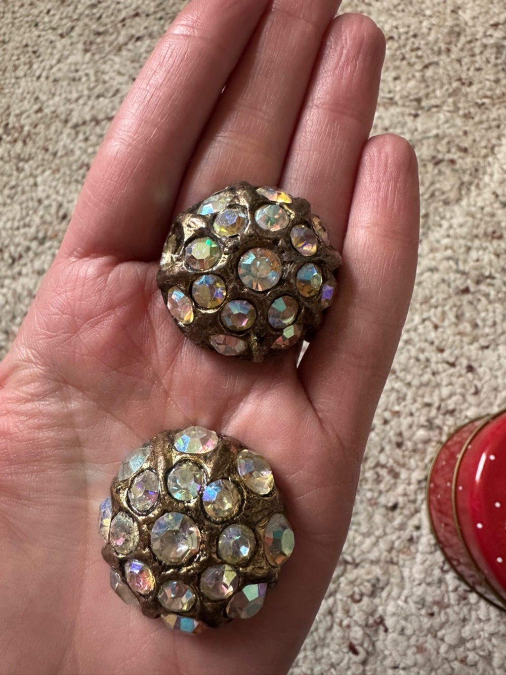 3 LARGE DOMED ANTIQUE-GOLD SHANK BUTTONS